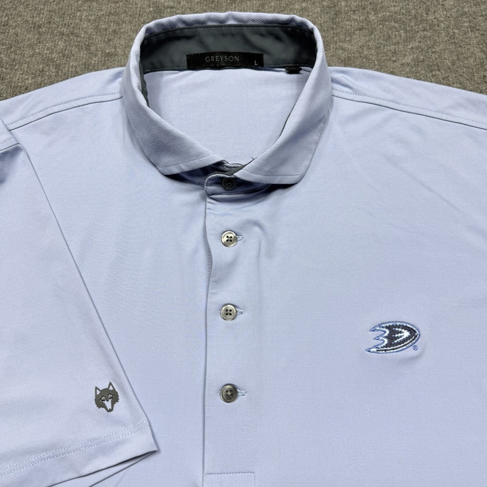 Greyson Polo Shirt Mens Large Blue Anaheim Ducks NHL‎ Hockey Performance Stretch